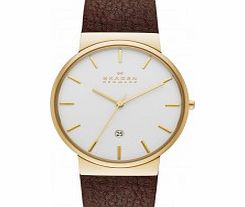 Skagen Mens Ancher Brown Leather Strap Watch