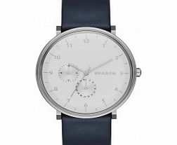 Skagen Mens Hald Dark Blue Leather Strap Watch