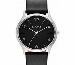 Skagen Mens Jorn Black Leather Strap Watch