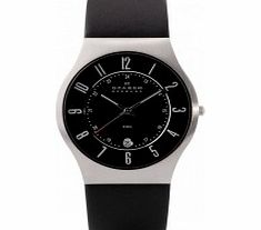 Skagen Mens Klassik Black Leather Strap Watch