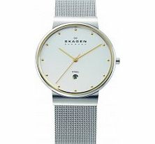 Skagen Mens Klassik White and Silver Mesh Watch