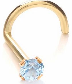 SkinArt Nose Stud Screw Piercing 9 ct Yellow Gold, Body Jewellery, Topaz Ice Blue