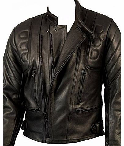 Skintan CE Armoured Mens Leather Motorcycle Jacket By Skintan - Black 9XL - 60