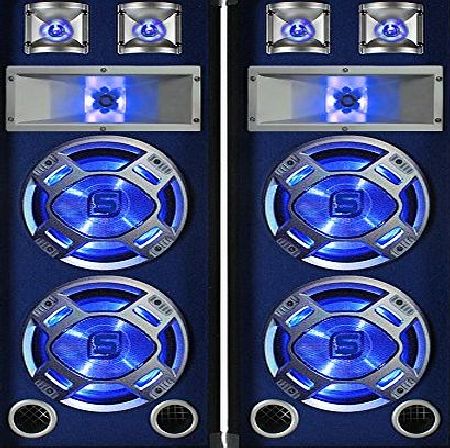 Skytec 2x Skytec 8`` Dual Passive 3-Way Blue LED DJ PA Speakers 1200W