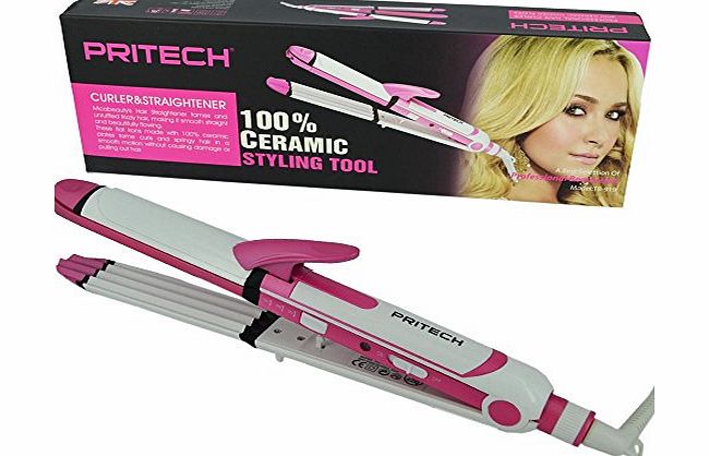 Slamtech Pritech 3 In 1 Hair Straightener amp; Curler Ladies Travelling Ceramic Styling Tong_New