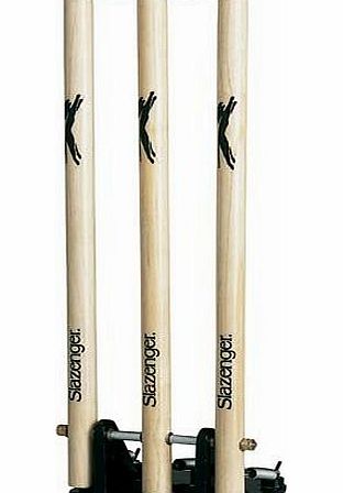 Slazenger Cricket Wooden Spring Return Stumps With Bails amp; Metal Base Wickets