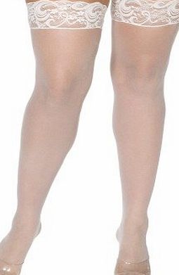 Smiffys Bijou Boutique Thigh High Stockings - Ivory - Plus Size - Ladies