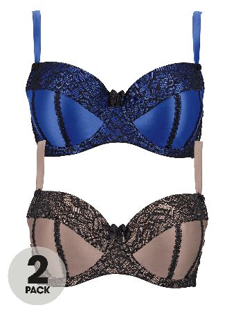 So fabulous! So Fabulous Pack Of 2 Lace Trim Padded Satin Bra