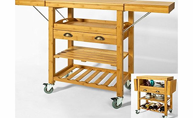 SoBuy FKW25-N Bamboo Kitchen Cabinet, Wheeled Kitchen Trolley, Kitchen Storage Trolley, L65 (95/125)x W40xH92cm,Nature