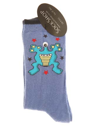 Sockshop Boys 1 Pair Moving Eye Alien Cotton Rich Socks 9-12 Kids