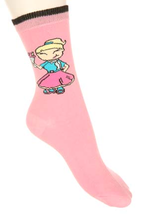 Sockshop Girls 2 Pair Fifties Chick Cotton Rich Socks Pink/Black