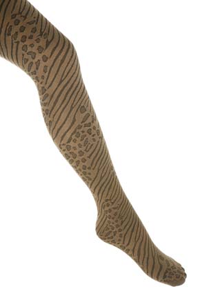 Ladies 1 Pair Two Tone Animal Print Tights Large - Brown