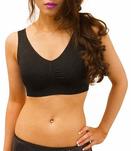 SodaCoda  Comfort Top Sport Bra in White, Nude or Black (L (UK 10-12), Black)