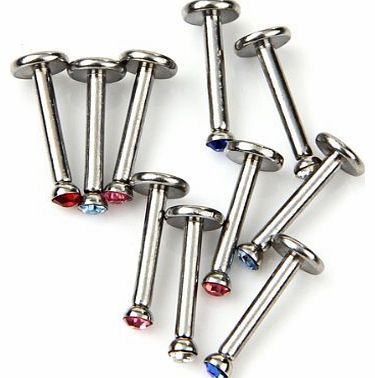 SODIAL(R) 10 Stainless Steel Rhinestone Lip Labret Ring Stud Bar HOT