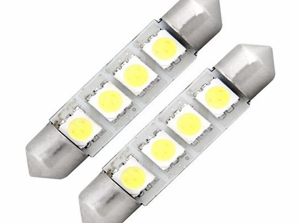 SODIAL(R) 2 White 4 SMD LED Festoon Interior Dome Bulb Light 42mm