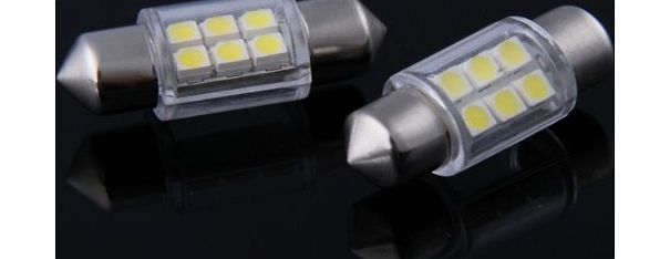 SODIAL(R) 2 X White Dome 6 SMD LED Car Interior Bulb Light 31mm