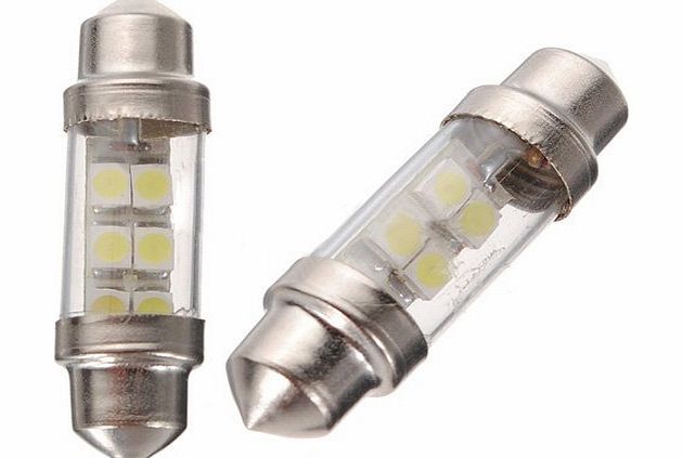 SODIAL(R) 2pcs White Dome 6 SMD LED Car Interior Festoon Bulb C5W Light Lamp 36mm DC 12V