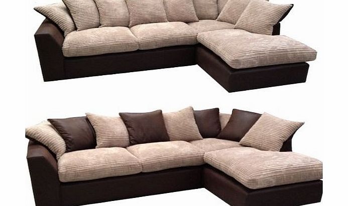 Sofa So Good NE Ltd Infinity Corner Sofa (Right hand corner unit) in Mink Jumbo Cord and Chocolate with reversible back cushions.