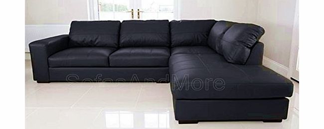 SOFASANDMORE BRAND NEW - WESTPOINT - CORNER SOFA - REAL LEATHER - RIGHT HAND SIDE (black)