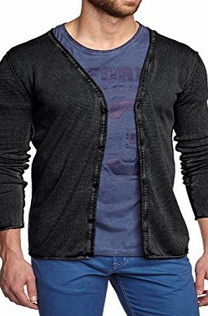 Solid Mens V-Neck Long Sleeve Cardigan - Black - Schwarz (BLACK 9000) - XX-Large