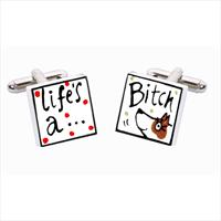 Sonia Spencer Lifes a Bitch Bone China Cufflinks by