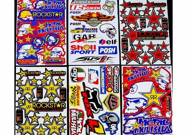 Sonic 6 sheets `` Motocross stickers `` a/ke sticker bomb Rockstar drink bmx bike Scooter Moped Decal Stic