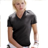 Fruit of the Loom Lady-Fit V-Neck T Shirt, Black, XL