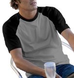 Hanes Short Sleeve Baseball Tee, Slate Grey/Black, M