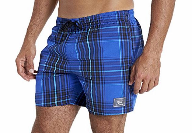 Speedo Mens Yarn Dyed Check Leisure 16-Inch Watershorts - Beautiful Blue/Black/Japan Blue, X-Large