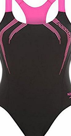 Speedo Womens Ladies Swimming Costume One Piece Swimsuit Swimwear Black/Ecststic 12 (34)