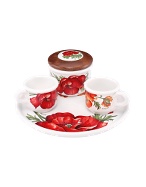 Sugar and Mocha Cups Poppy Ceramic Set w/Tray