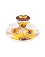 Sugar and Mocha Cups Sunflower Ceramic Set w/Tray