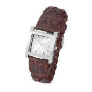 Spirit Brown Weave Strap Silver Dial Watch