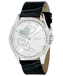 spirit Ladies Heart Print Dial with Black Strap