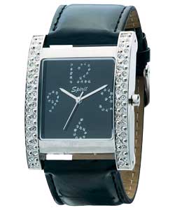 spirit Ladies Oversize Stone Set Black Strap Watch