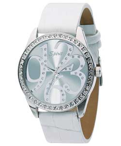 spirit Ladies Stone Set Case with White Strap Watch