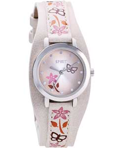 Spirit Womens Cream Floral Cuff Watch