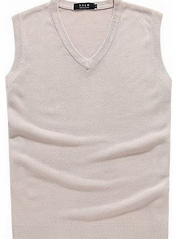 Mens V Neck Sleeveless Tank Tops (X-Large, Beige)