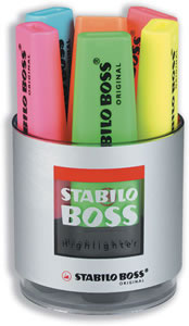 Boss Desk Set of Six Highlighters in Pot