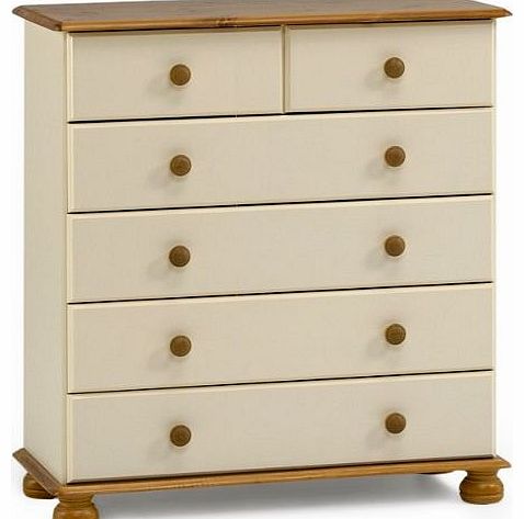 Richmond 4 plus 2 Drawer Pine Chest of Drawers, Cream