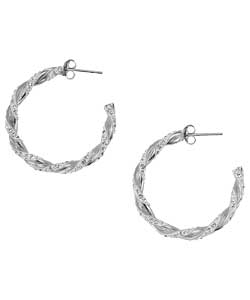 Sterling Silver 25mm Crystal Twist Hoops