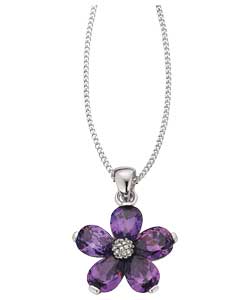 Sterling Silver Amethyst Cubic Zirconia Flower Pendant