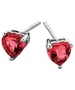 Silver Created Ruby July Birthstone Stud Earrings