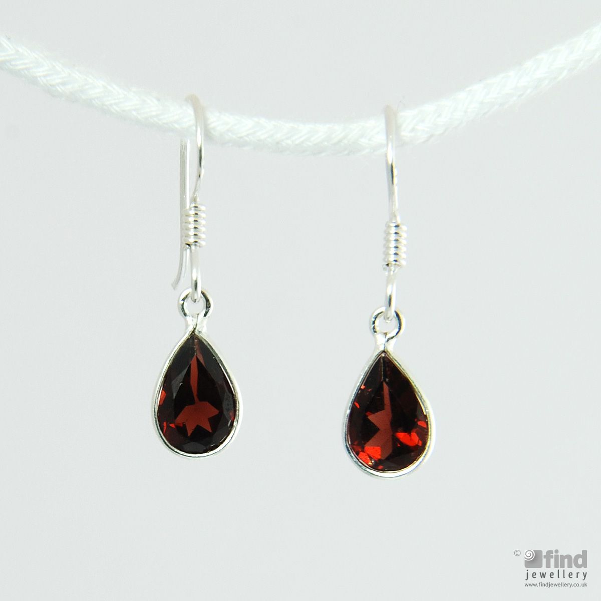 Silver Garnet Tear Drop Earrings