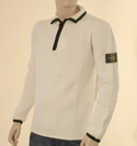 Stone Island Mens Cream with Black Piping 1/4 Zip Wool Sweater