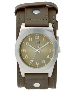 storm Gents Beige Leather Strap Cuff Watch