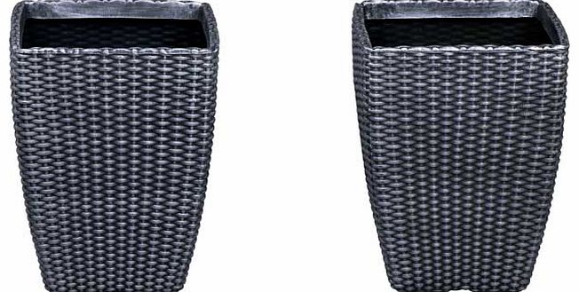 Tall Rattan Effect Garden Planters - Pack of 2