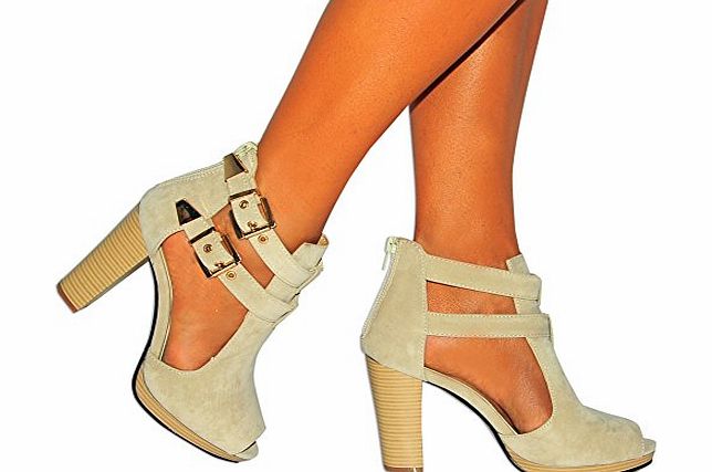 Style Sketch Book Womens Ladies Beige Cutout Wedge heel slip on Ankle Boots UK3/EURO36