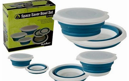 3 x Collapsible Space Saver Bowl Set Folding Lunch Box Picnic Camping Storage Bowl