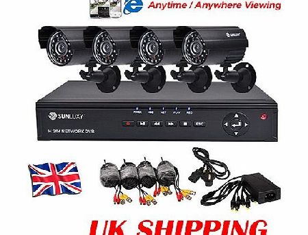 SUNLUXY Home 4CH H.264 DVR Recorder 600TVL Day Night Vision Color CMOS Weatherproof Security Camera CCTV Video Surveillance System